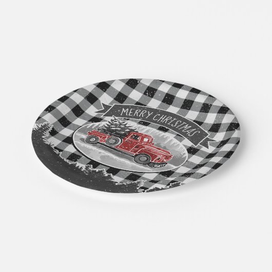 クリスマスヴィンテージトラックブラックバッファロープレイド名 ペーパープレート (アングル)