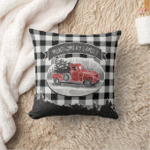 クリスマスヴィンテージトラックホワイトブラックバッファローチェック クッション (ブランケット)