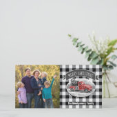 クリスマスヴィンテージトラック白黒格子縞の写真 シーズンカード (スタンド正面)