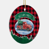 クリスマスヴィンテージトラック赤バッファロープレイド写真 セラミックオーナメント (右)