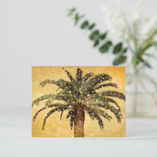 クリスマスヴィンテージトロピカルパームツリーwスノーフレーク シーズンポストカード (スタンド正面)