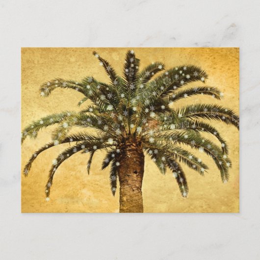 クリスマスヴィンテージトロピカルパームツリーwスノーフレーク シーズンポストカード (正面)