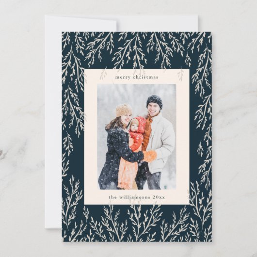 クリスマスヴィンテージネイビー緑2枚の縦写真 シーズンカード (正面)