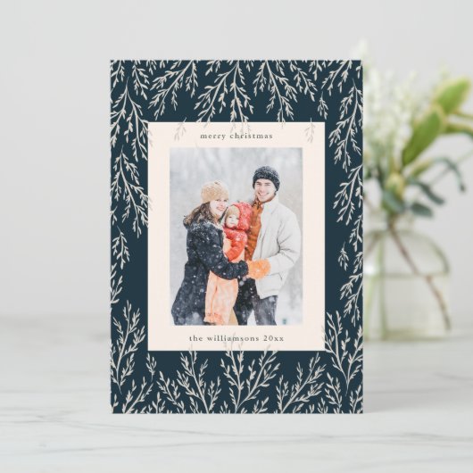 クリスマスヴィンテージネイビー緑2枚の縦写真 シーズンカード (スタンド正面)
