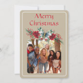 クリスマスヴィンテージバタフライポインセチア写真 シーズンカード (正面)