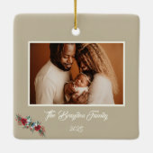 クリスマスヴィンテージバタフライポインセチア写真 セラミックオーナメント (裏面)