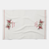 クリスマスヴィンテージバタフライポインセティアホリデイ キッチンタオル (横)