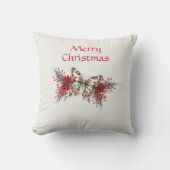 クリスマスヴィンテージバタフライポインセティアホリデイ クッション (正面)