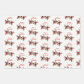 クリスマスヴィンテージバタフライポインセティアホリデイ ラッピングペーパーシート (正面)