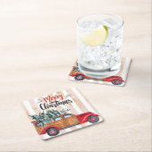クリスマスヴィンテージパネルトラック スクエアペーパーコースター (インサイチュ)