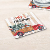 クリスマスヴィンテージパネルトラック スクエアペーパーコースター (アングル)
