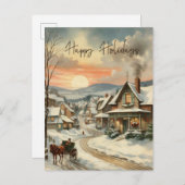 クリスマスヴィンテージビレッジハッピーホリデーズハガキ シーズンポストカード (正面/裏面)
