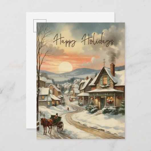 クリスマスヴィンテージビレッジハッピーホリデーズハガキ シーズンポストカード (正面/裏面)