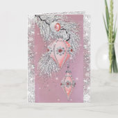 クリスマスヴィンテージピンクオーナメントシルバーグリッター カード (正面)