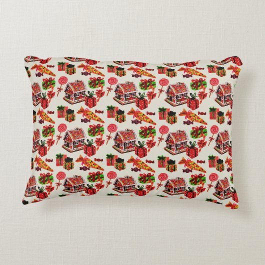 クリスマスヴィンテージファミリーハウスキャンディーケーン アクセントクッション (裏面)