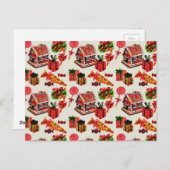 クリスマスヴィンテージファミリーハウスキャンディーケーン ポストカード (正面/裏面)