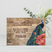 クリスマスヴィンテージフォトカードピーコックバラウッド 招待状 (スタンド正面)