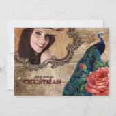 クリスマスヴィンテージフォトカードピーコックバラウッド 招待状 (裏面)