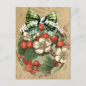 クリスマスヴィンテージフローラとベリーコラージュ ポストカード (正面)