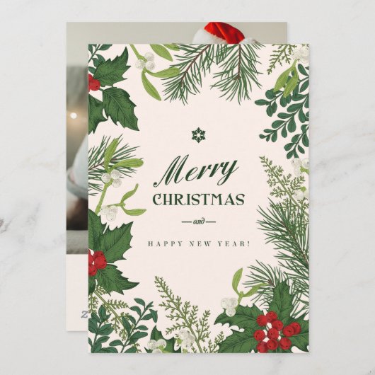 クリスマスヴィンテージフローラ |フォトホリデーカード シーズンカード (正面/裏面)