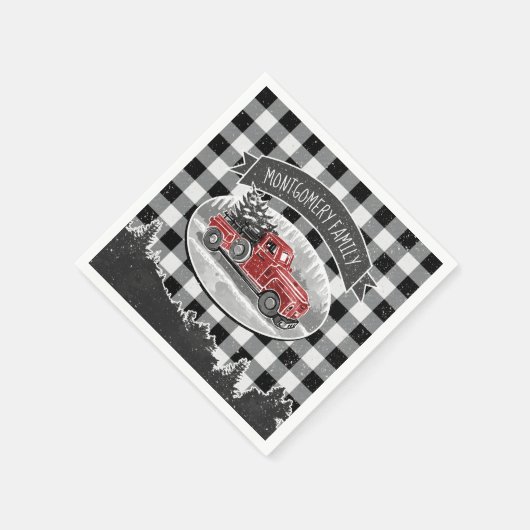 クリスマスヴィンテージブラックバッファロープレイド名 スタンダードカクテルナプキン (角)