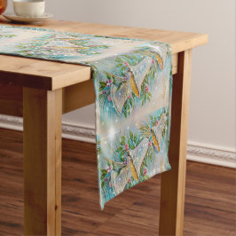 クリスマスヴィンテージブルーシルバーベルスパークルスター ショートテーブルランナー