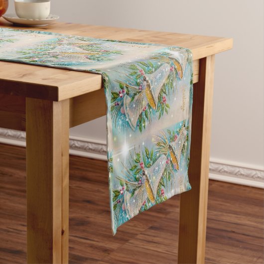 クリスマスヴィンテージブルーシルバーベルスパークルスター ショートテーブルランナー (インサイチュ)