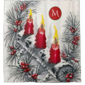 クリスマスヴィンテージホワイト樺の木レッドキャンドル シャワーカーテン (正面)