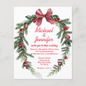 クリスマスヴィンテージリース赤結婚式招待状 (正面)