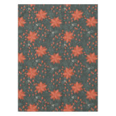 クリスマスヴィンテージレッドグリーンベリーズポインセチア テーブルクロス (正面)