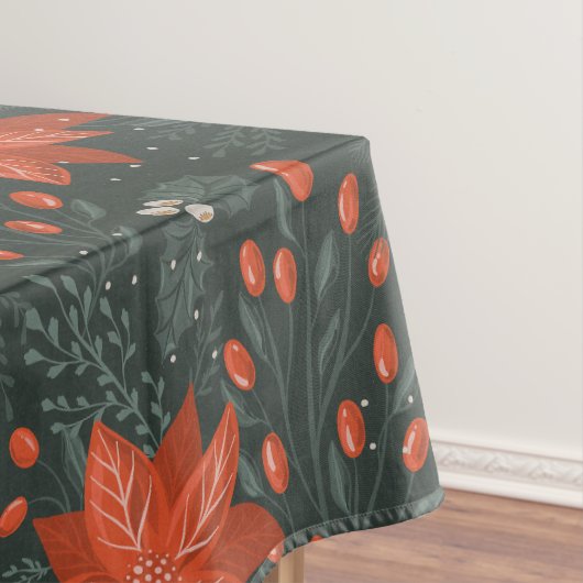 クリスマスヴィンテージレッドグリーンベリーズポインセチア テーブルクロス (インサイチュ)