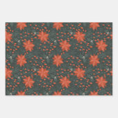 クリスマスヴィンテージレッドグリーンベリーズポインセチア ラッピングペーパーシート (正面)