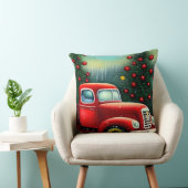 クリスマスヴィンテージレッドトラックと雪の木がPをスロー クッション (椅子)
