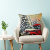 クリスマスヴィンテージレッドトラックと雪の木 クッション (椅子)