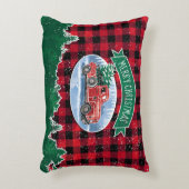 クリスマスヴィンテージレッドトラックバッファロープレイド名の追加 アクセントクッション (正面(垂直))