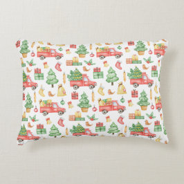 クリスマスヴィンテージレッドトラックパターン アクセントクッション