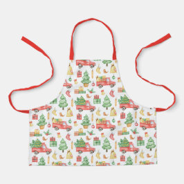 クリスマスヴィンテージレッドトラックパターン エプロン