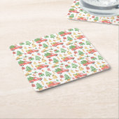 クリスマスヴィンテージレッドトラックパターン スクエアペーパーコースター (アングル)