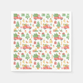 クリスマスヴィンテージレッドトラックパターン スタンダードカクテルナプキン