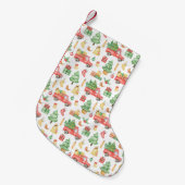 クリスマスヴィンテージレッドトラックパターン スモールクリスマスストッキング (正面 (吊り時))