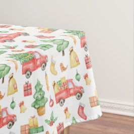 クリスマスヴィンテージレッドトラックパターン テーブルクロス