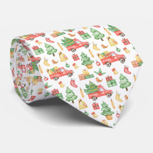 クリスマスヴィンテージレッドトラックパターン ネクタイ