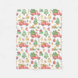 クリスマスヴィンテージレッドトラックパターン フリースブランケット