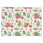 クリスマスヴィンテージレッドトラックパターン ラージペーパーバッグ (裏面)