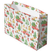 クリスマスヴィンテージレッドトラックパターン ラージペーパーバッグ (裏面アングル)