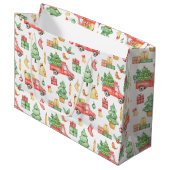 クリスマスヴィンテージレッドトラックパターン ラージペーパーバッグ (正面アングル)