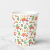 クリスマスヴィンテージレッドトラックパターン 紙コップ (裏面)