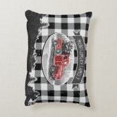 クリスマスヴィンテージレッドトラックホワイトバッファロープレイド アクセントクッション (裏面(縦))