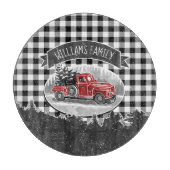 クリスマスヴィンテージレッドトラックホワイトバッファロープレイド カッティングボード (正面)