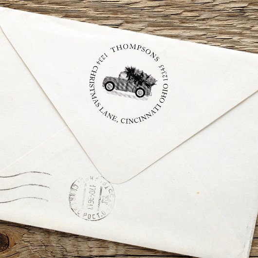 クリスマスヴィンテージレッドトラック差出人住所シンプル セルフインキングスタンプ